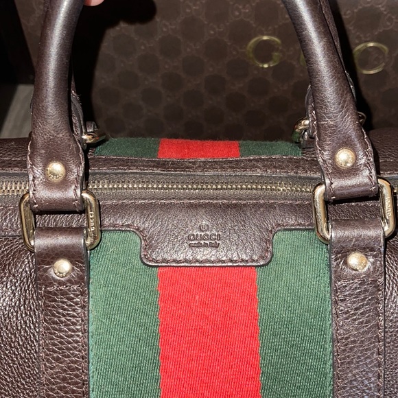 Authentic Gucci Medium Web Boston Bag - Brown - Picture 4 of 16